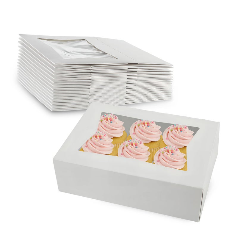 MT Products Cupcake Boxes 8" x 5.75" x 2.5" - Auto Pop-Up Bakery Boxes with Window (Pack of 25) - Made in the USA - Image 1